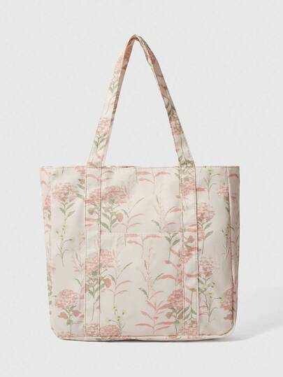 ROMWE Kawaii 花草女士时尚花卉印花大容量手提包，缝纫工艺单肩包，布艺手提包，适合少女、女大学生、新手和白领，适合办公室、大学、工作、商务、通勤、户外、旅游、郊游、学校用手提包