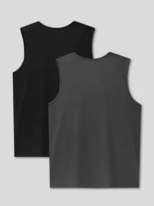 2pcs Lightweight Sports Los Angeles Comfortable Casual Fashionable Young Leisure T-Shirt & Tank Top Pajama Homewear Tops - Multicolor - View 2