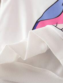 Babygirl 可爱卡通图案连帽卫衣和松紧腰裤套装，秋冬 - 藍白色 - 查看 7