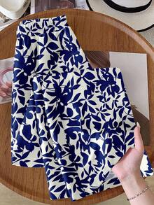 Rusticease Pantalones anchos casuales y elegantes con cintura elástica y estampado floral y de hojas, cómodos para otoño/invierno