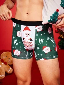 Notgurli Christmas Funny Print Cartoon Quirky Santa Claus, Gift Box, Candy Cane, Bell, Snowflake, Snowman, Family Party Men's Mid-Length Boxer Briefs - Multicolor - View 1
