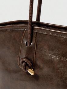 1 件咖啡棕色绗缝拉链开合 PU 纯色保龄球包，秋冬季，大容量手提包，新款时尚毛毡纹理单肩包，复古风格马鞍腋下通勤笔记本电脑包带绳装饰，适合女性日常使用