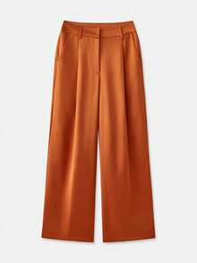 lacRébo Caramel Satin High-Waist Tailored Wide-Leg Pants Fall Spring Summer Office Business Casual French Style Parisian Style - Rust Brown - View 7