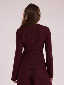 SHEIN BAE Blazer de oficina con diseño de cuello cuadrado distintivo para mujeres, ropa de otoño e invierno - Burdeos - Ver 2