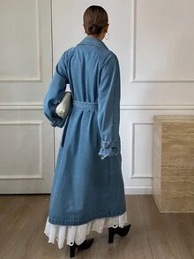 DAZY 女式秋季翻领系腰牛仔风衣夹克