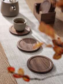 4 pièces/3 pièces/2 pièces/1 pièce Dessous de verre en noyer noir, 1 set de dessous de verre en bois, dessous de verre ronds en hêtre jaune, set de dessous de verre en bois de hêtre, tapis pour tasses à café, décoration de table à manger, décoration de table de cuisine et de salon, dessous de verre isolants contre la chaleur - couleur noyer - Voir 2