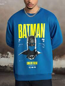BATMAN X SHEIN Men's Casual Letter Graphic Crew Neck Sweatshirt, Autumn