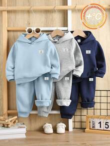 SHEIN Bộ 6 món/Bộ đồ thể thao dễ thương cho bé trai/bé gái, áo hoodie in chữ đan và quần jogger, quần áo trẻ em Unisex cho mùa thu/đông - Nhiều màu - Xem 7