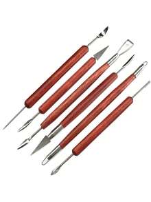 Clay Carving Tools, 6 Pieces Of Stainless Steel Polymer Clay Tools From Both Ends And Wooden Hands Used For Pressing And Carving, Tools And Supplies For Back To School