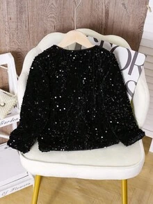 Girls' Black Sequin Jacket, New Autumn/Winter 2015 Tween Girl Outerwear, Party Jacket - Black - View 5