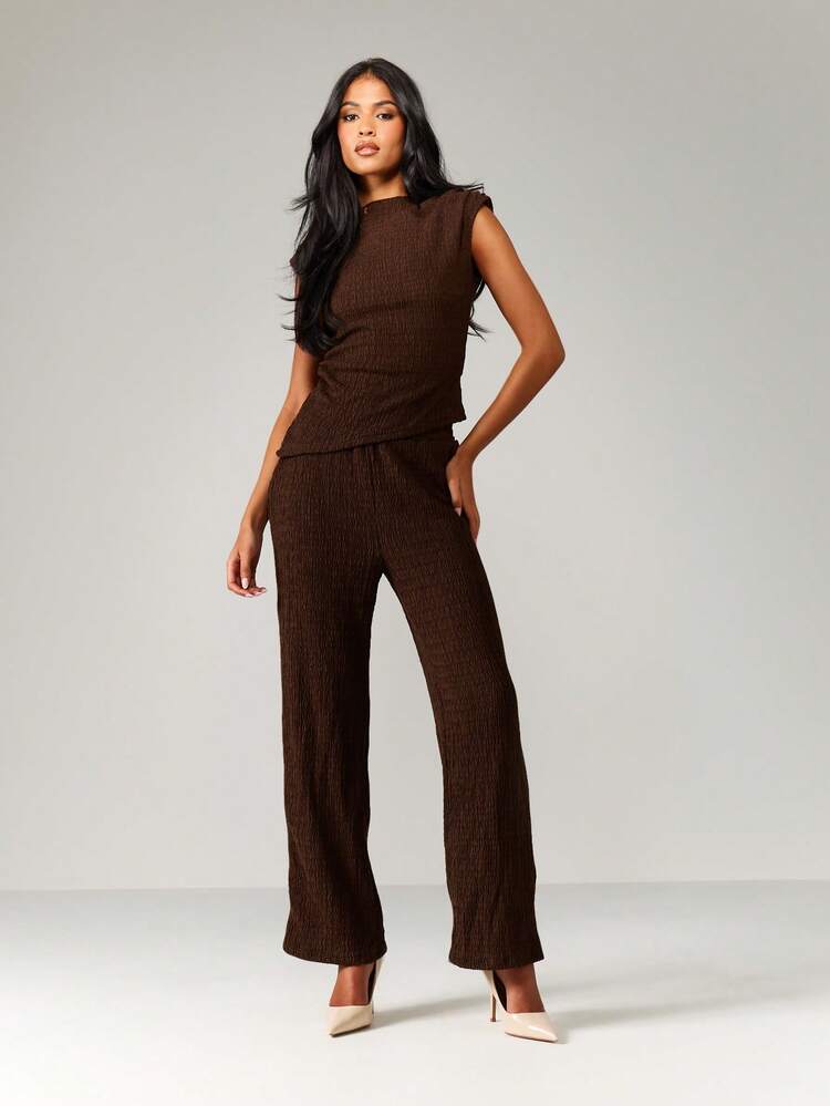 MISSGUIDED Textured Wide Leg Pants With Sleeveless High Neck Top