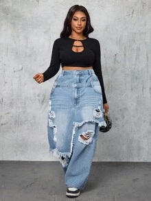 Slaydiva Quần Jeans Denim 2 Trong 1 Thời Trang Cỡ Lớn - Rửa nhẹ - Xem 5