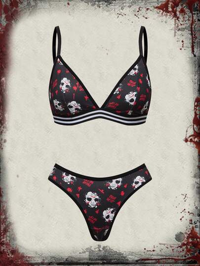 Friday the 13th X ROMWE Ensemble de lingerie sans fil triangle pour femmes