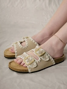 Solecia Sandales plates décontractées avec boucle, mode femme - Nude - Voir 1