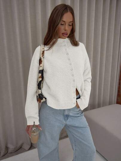 MUSERA Funnel Neck Fluffy Knit Long Sleeve Cardigan Classy Cute Sexy Streetwear Night Out Evening Party Elegant Spring Sweater Vacation