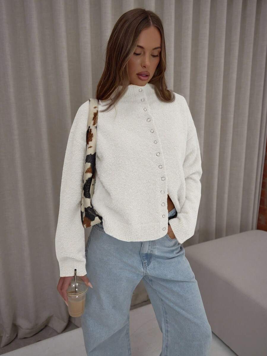 MUSERA Áo khoác cardigan dài tay cổ cao, mềm mại, bồng bềnh, thanh lịch, dễ thương, gợi cảm, thích hợp cho tiệc tối, đi chơi, mùa xuân, đi nghỉ mát. - trắng - Xem 1