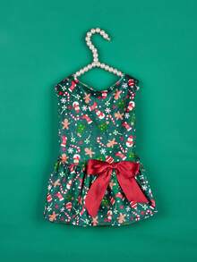 PETSIN Schleifenband Katzenkleidung, Weihnachts-Muster Teddy Kleid, Hundekleid, Haustier Prinzessin Kleid - Grün - Übersicht 14