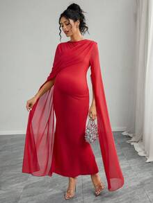 SHEIN Red Long Sleeve Dress, Elegant Maternity Dress For Autumn/Winter