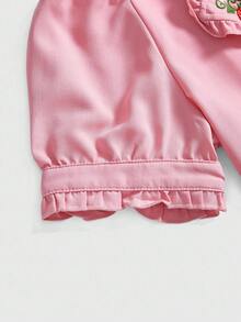 ROMWE Kawaii Women's Simple Short Sleeve Shirt With Flower Embroidery Decoration, Daily Wear - Pink - View 4