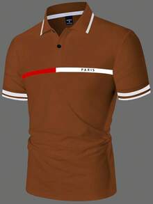 Manfinity Mode Camisa polo de hombre con contraste de color - Marrón - Ver 1