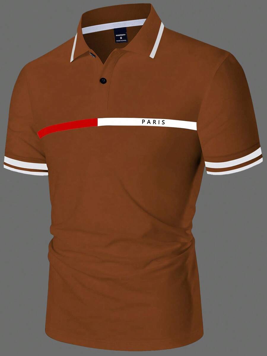 Manfinity Mode Camisa polo de hombre con contraste de color - Marrón - Ver 1