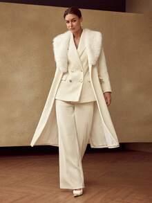 MOTF PREMIUM WOMEN'S CHENILLE CORDUROY WIDE LEG STRAIGHT PANTS, AUTUMN/WINTER - Beige - View 7