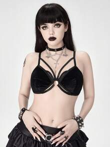 ROMWE Gothic Velvet Lace Bat Underwire Bra - Purple - View 2