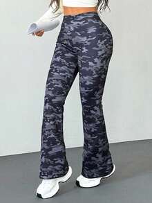 DAZY 女士户外迷彩喇叭裤、运动长裤 - 軍綠色 - 查看 6