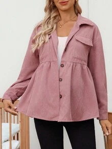 SHEIN Maternity Fashionable Minimalist Solid Color Corduroy Jacket - Dusty Pink - View 6