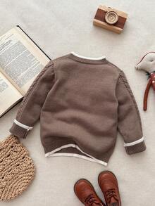 Blossori Young Girls' French Elegant Floral Crew Neck Long Sleeve Sweater - Coffee Brown - View 2