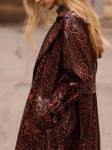lacRébo 超大长款豹纹乙烯基风衣配腰带秋季女装秋冬 - 彩色 - 查看 5
