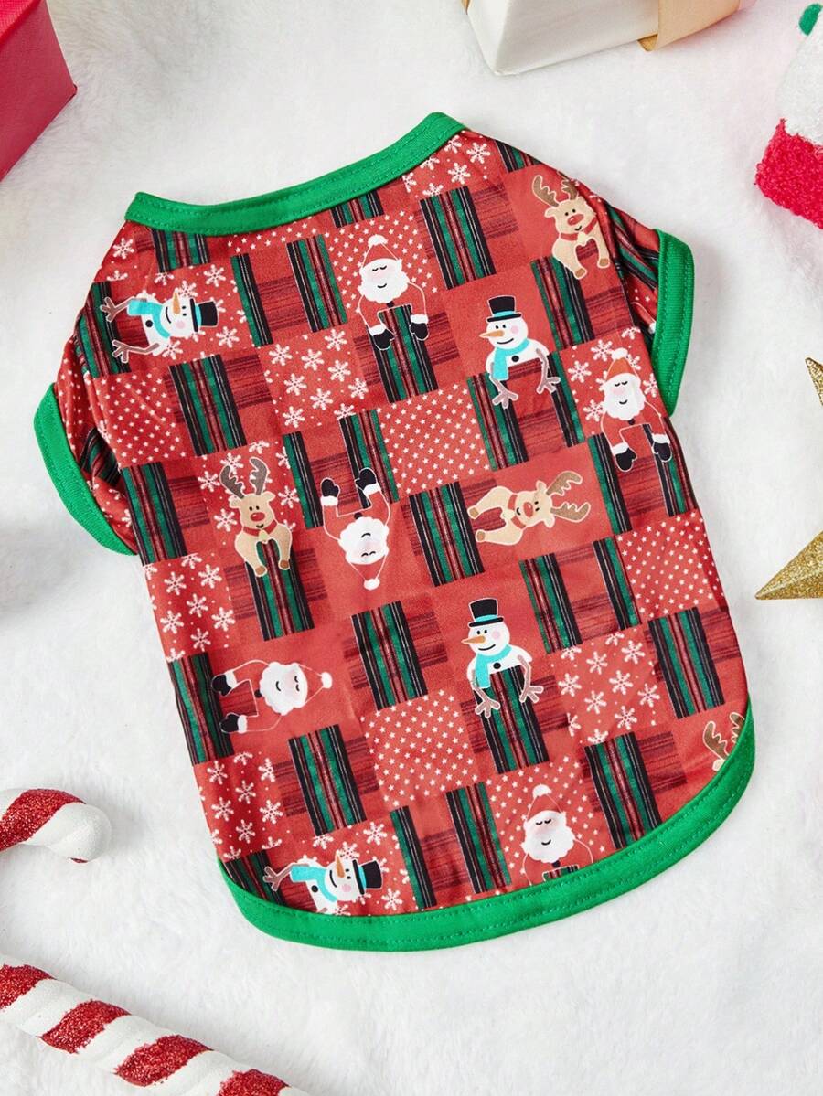 PETSIN ​Red Christmas Dog Shirt Santa Snowman Pattern​ Pet Clothes - Multicolor - View 1