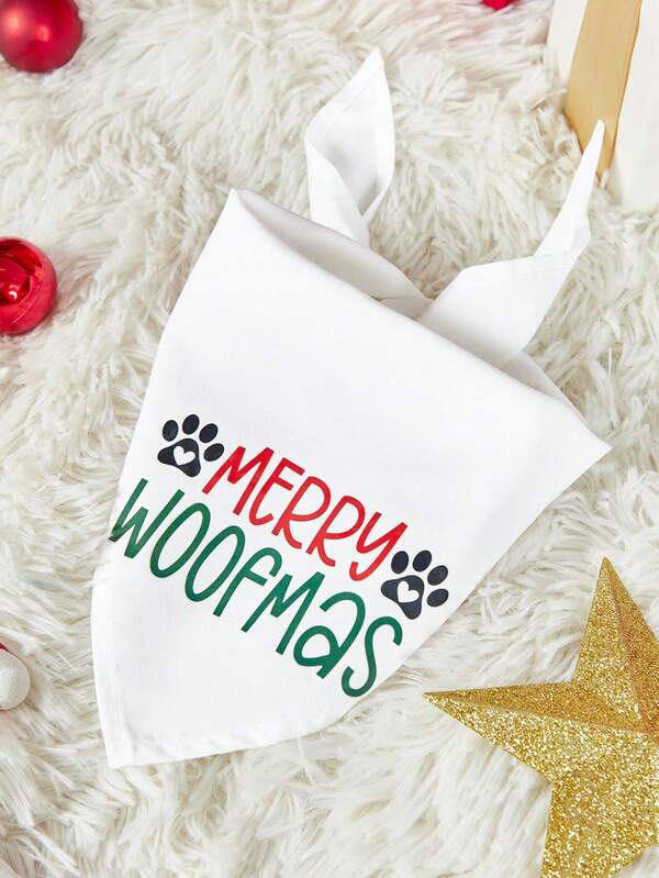PETSIN Christmas Dog Bandanas For Dogs Merry Woofmas Triangle Pet Bib Adjustable Pet Bandana Soft Doggy Kerchief Accessories For Pet Costume Accessories Decor