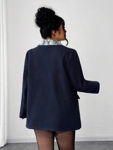 Elenzga Plus Size Women Front Button Long Sleeve Overcoat, Casual For Autumn/Winter - Navy Blue - View 2