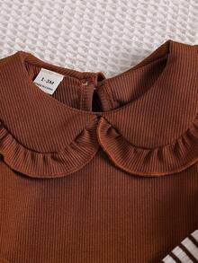 SHEIN Vintaside Kids 3pcs Newborn Baby Girls Ruffled Collar Long Sleeve Top Set