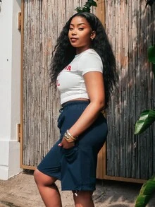 PeachySprinkles Women's Casual Spring Utility Pocket Drawstring Waist Cargo Shorts