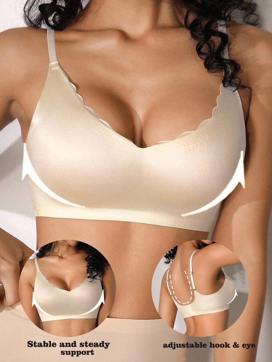 NudeFit 1 Áo ngực cong màu trơn bóng thoải mái cho nữ - Rượu sâm banh - Xem 1