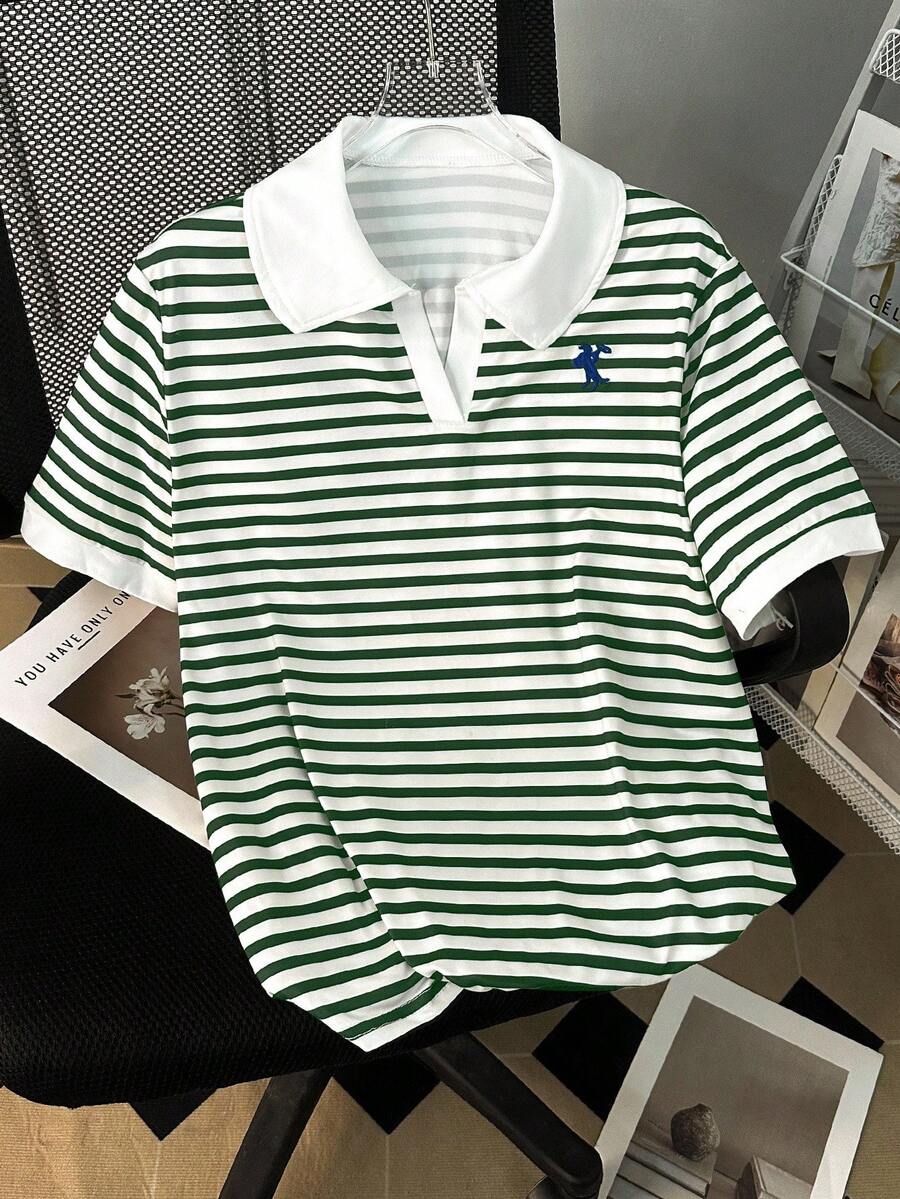 SHEIN Plus Size Casual Loose Fit Short Sleeve T-Shirts - Green - View 1