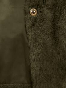 Franclia 女式休闲纯色保暖仿皮草背心夹克，秋冬 - 軍綠色 - 查看 4