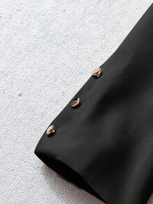 Franclia 女式卡其色修身西装外套，高品质通勤都市套装，秋冬 - 黑色 - 查看 5