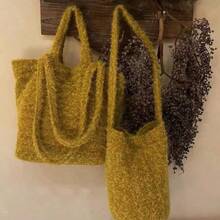 Joivida 1 pieza Bolso de tela de estilo retro clásico, bolso de hombro de unicolor de material de lana mostaza, estilo perezoso y casual, adecuado para viajes y fotografía, de gran capacidad - Multicolor - Ver 10