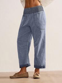 Bohemela 女士休闲纯色梭织宽松低腰裤，秋冬波西米亚风格