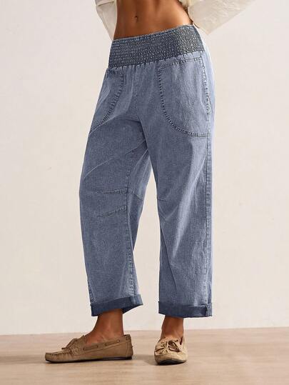Bohemela Pantalones sueltos de cintura baja de unicolor tejidos de estilo bohemio para mujer, otoño/invierno