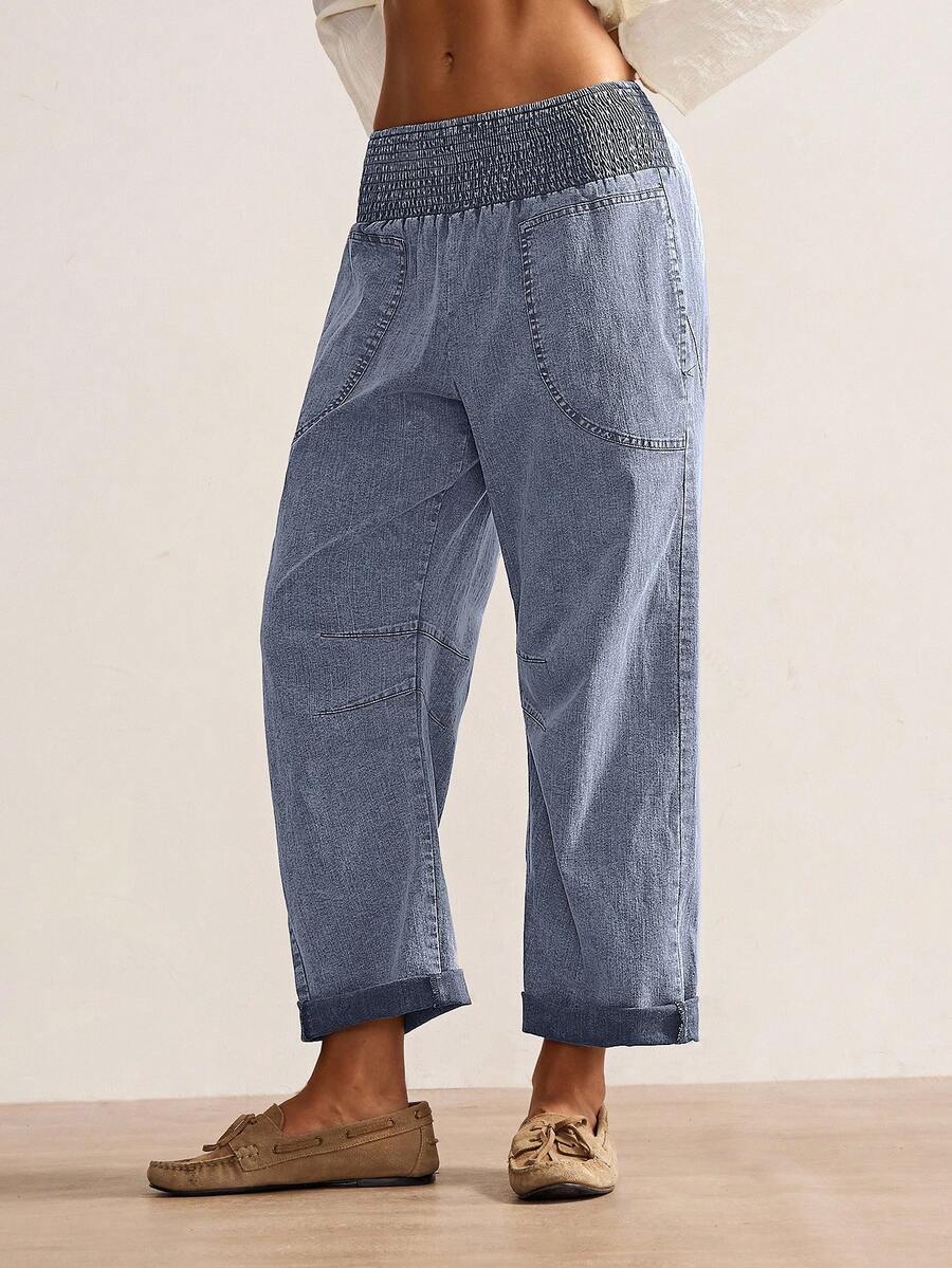 Bohemela 女士休闲纯色梭织宽松低腰裤，秋冬波西米亚风格