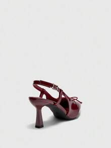 CUCCOO BIZCHIC Pointed Toe Stiletto Heel Bowknot Burgundy Backless Fashionable Minimalist Women's High Heel Pumps - Burgundy - View 8