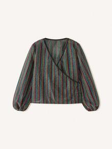 lacRébo 秋冬金属色条纹裹身上衣长袖秋季女装秋冬 - 彩色 - 查看 7