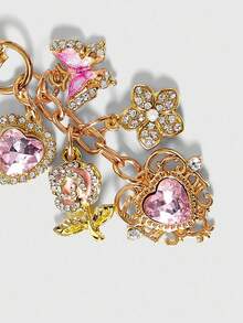 ROMWE Kawaii A Shiny Alloy Bag Pendant Set With Various Diamonds, Sparkling Hearts, Flowers, And Butterflies. It Can Be Used As A Bag Pendant, Car Key Chain, Or As A Birthday, Holiday, Or Back To School Gift For Family, Friends, Or Couples - Gold - View 3