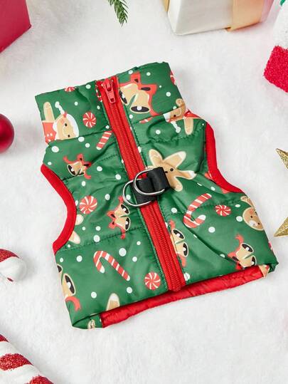 PETSIN Colete aconchegante para cachorro de inverno com estampa de Natal e bonecos de gengibre Hoho Pet Jacket