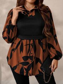 EMERY ROSE Blusa casual de punto con estampado floral y patchwork para mujer talla grande, otoño/invierno - Naranja - Ver 7