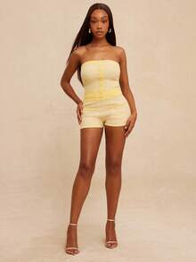 NYA SZN Top Strapless Knit Beach Summer Poolside Vacation Beach Casual Everyday Going Out Classy Chic Pastel Statement Valentines Day Carnival Outfits For Women - Yellow - View 3